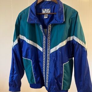 Vintage Blue and Green Windbreaker Jacket